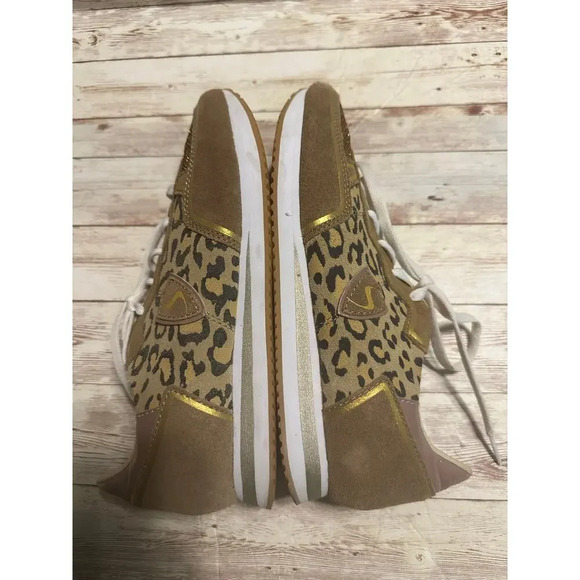Skecher's Glitter Leopard Love Sneakers Size 8 Suede Textiles Memory Foam Gold - Picture 7 of 10
